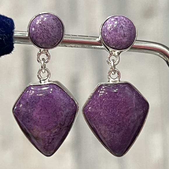 Purple Stichtite Sterling Silver Post Dangle Earrings